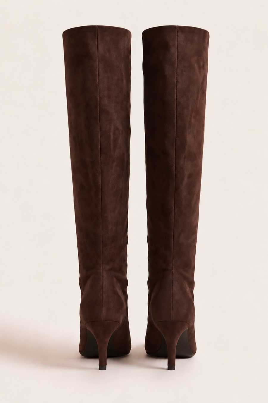 Chocolate Faux Suede Stiletto Knee High Boots - Lexi