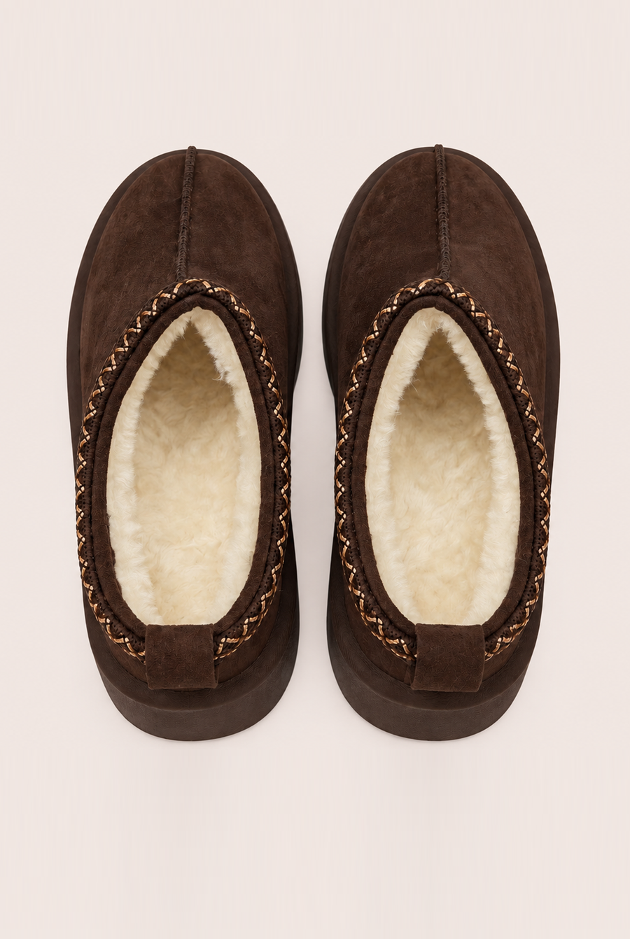 Chocolate Faux Suede Faux Fur Lined Platform Mules - Abby
