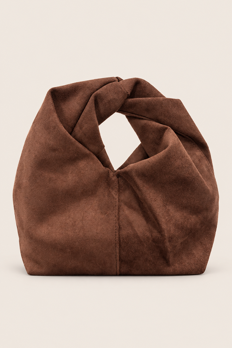 Chocolate Faux Suede Twist Handle Grab Bag - Shardy