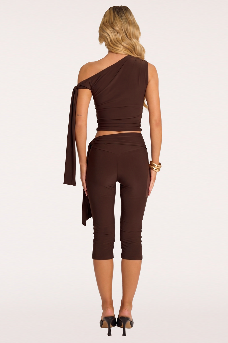 Chocolate Tie Shoulder Top and Capri Pants Co-ord Set - Genna