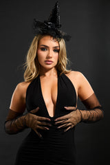 Black Halloween Sheer Mesh Long Gloves - Eryn