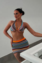 Multi Abstract Print Cropped Top & Mini Skirt Co-ord Set - Hanu