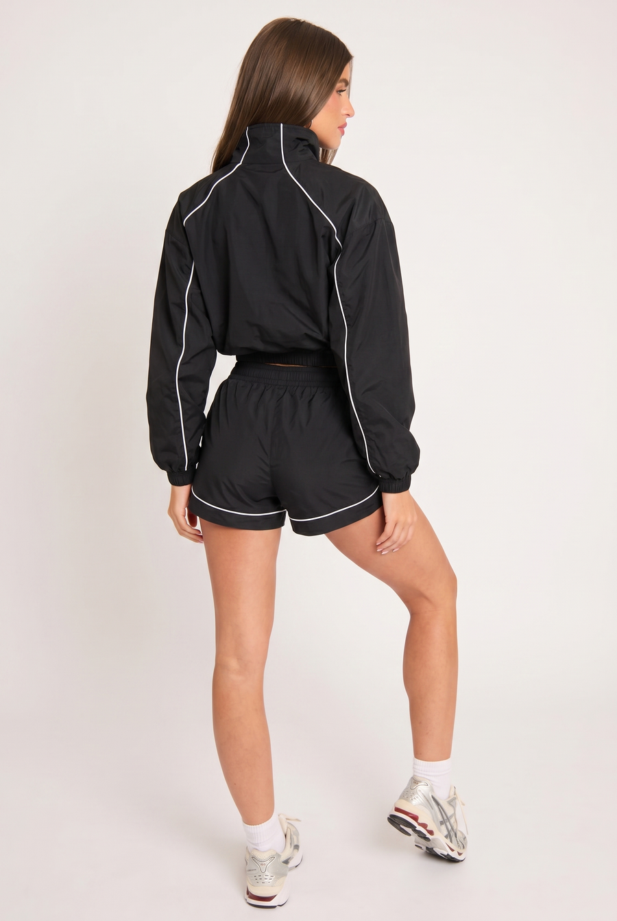 Black Graphic Piping Detail Track Jacket and Shorts Loungewear Co-ord Set - Daisy