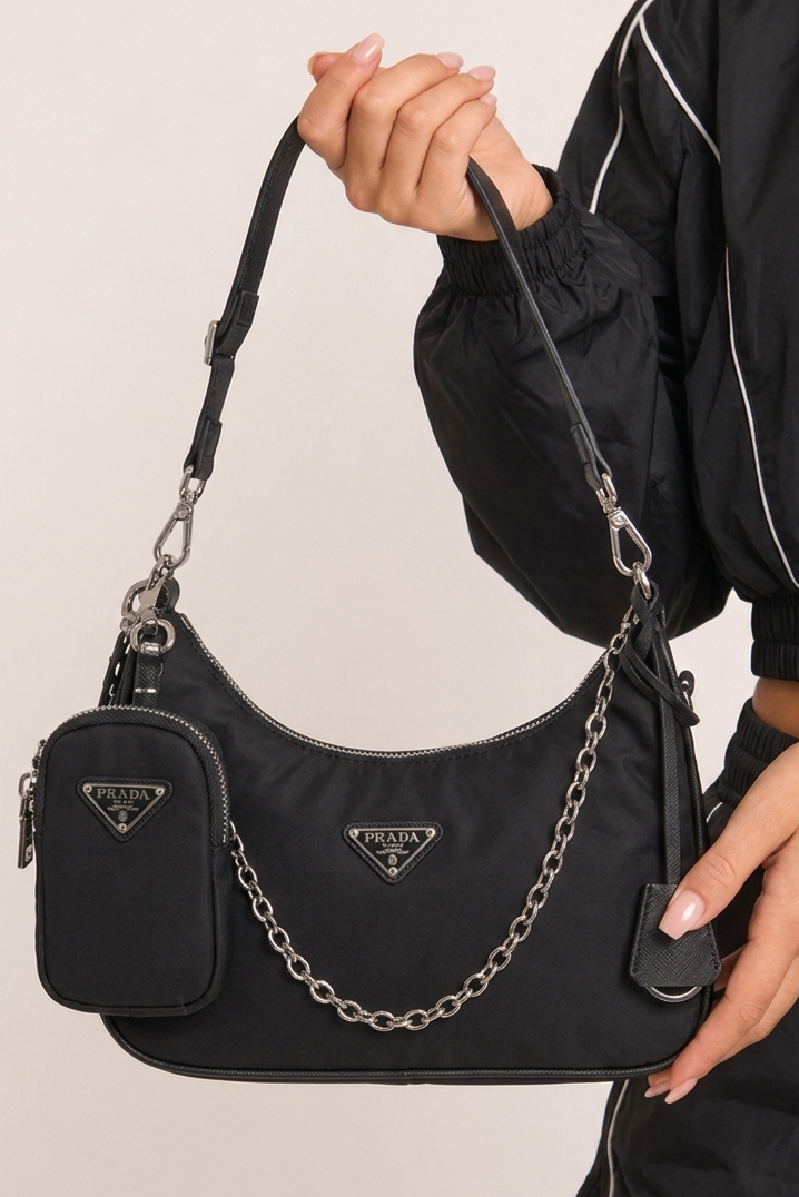 Black Nylon Logo Detail Shoulder Bag - Anjali
