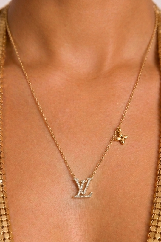 Gold Diamante Logo Necklace - Anna