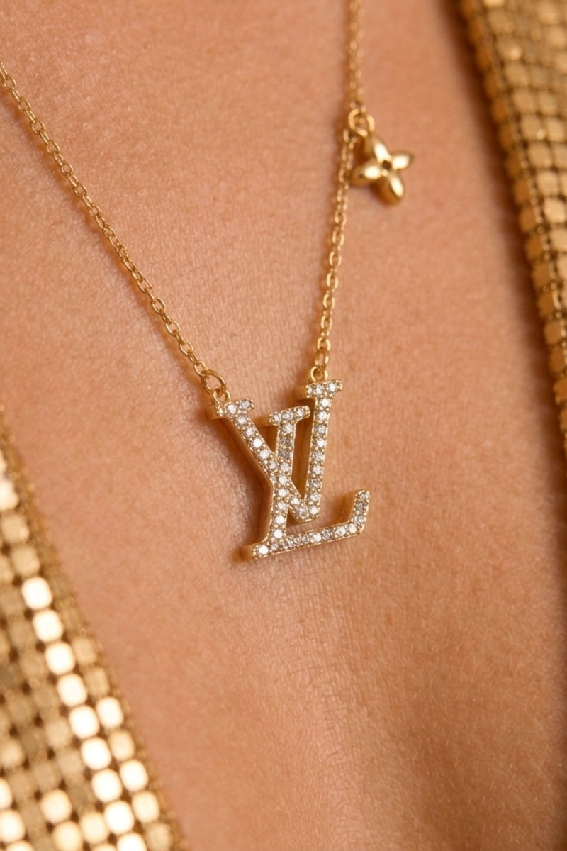 Gold Diamante Logo Necklace - Anna