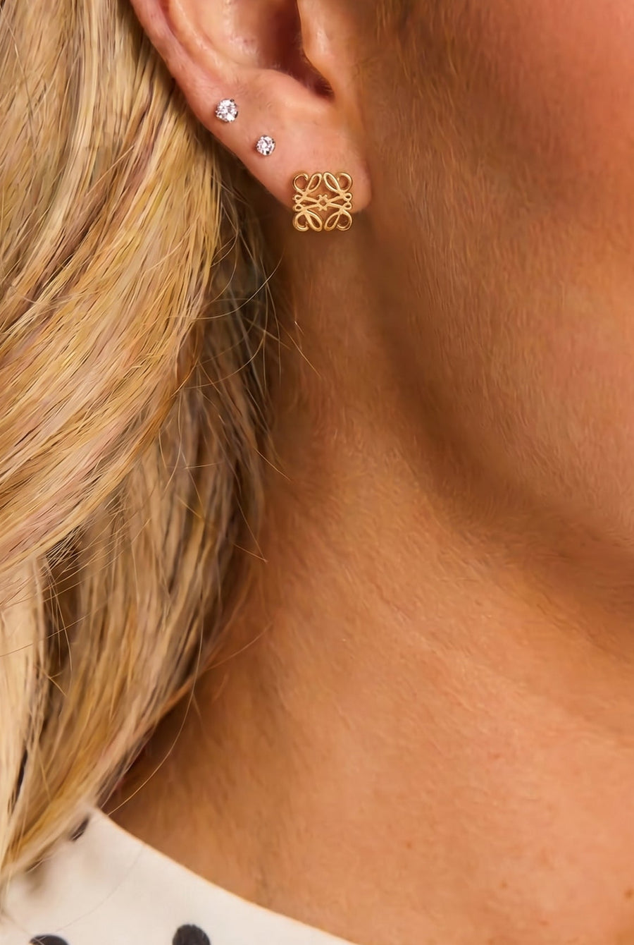 Gold Logo Detail Stud Earrings - Claire