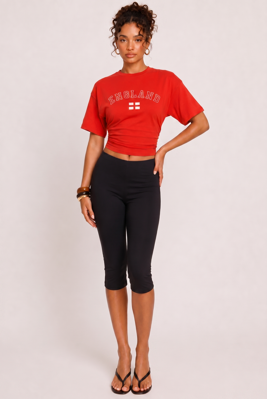 Red England Graphic Short Sleeve Cinched Waist T-Shirt - Margot