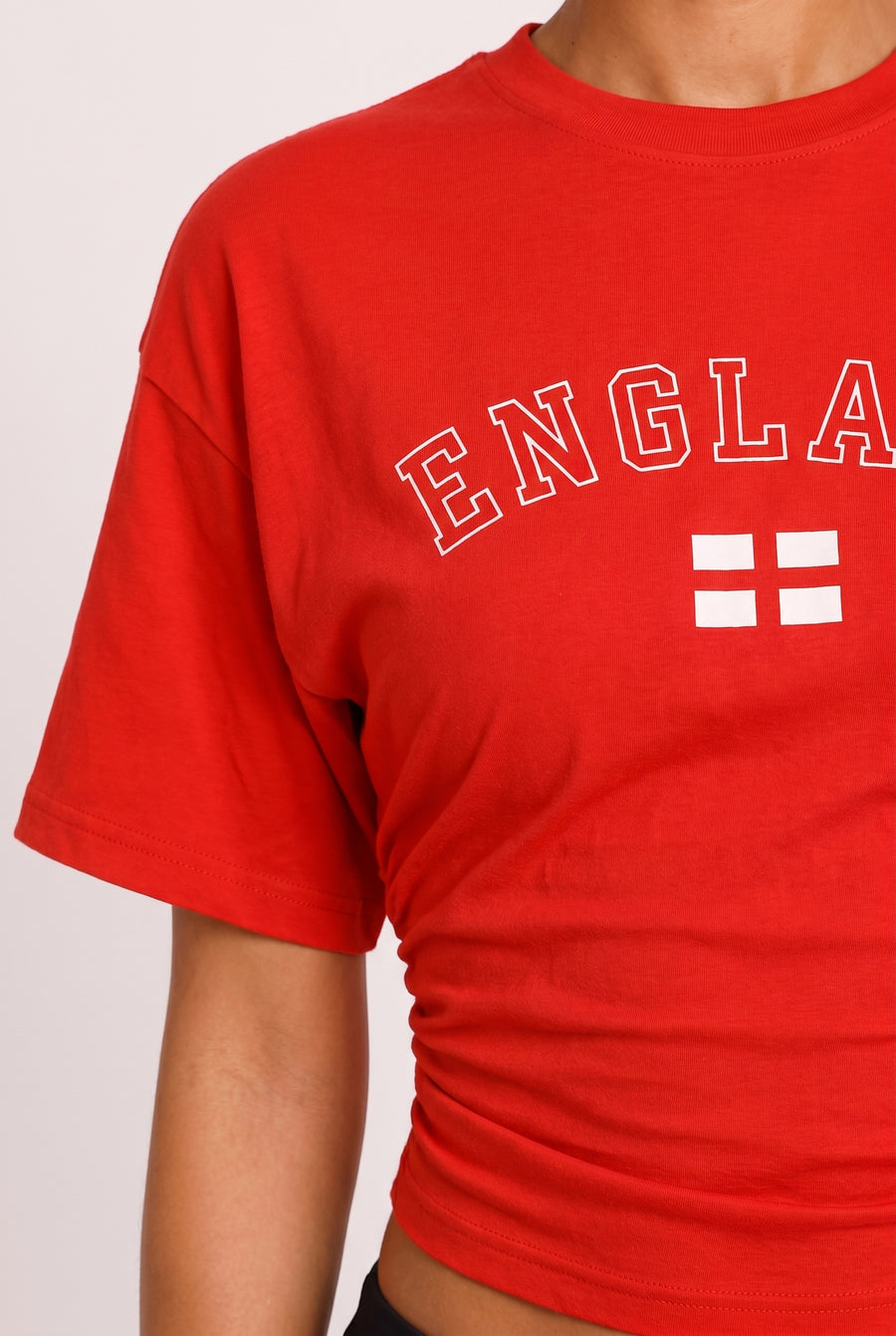 Red England Graphic Short Sleeve Cinched Waist T-Shirt - Margot