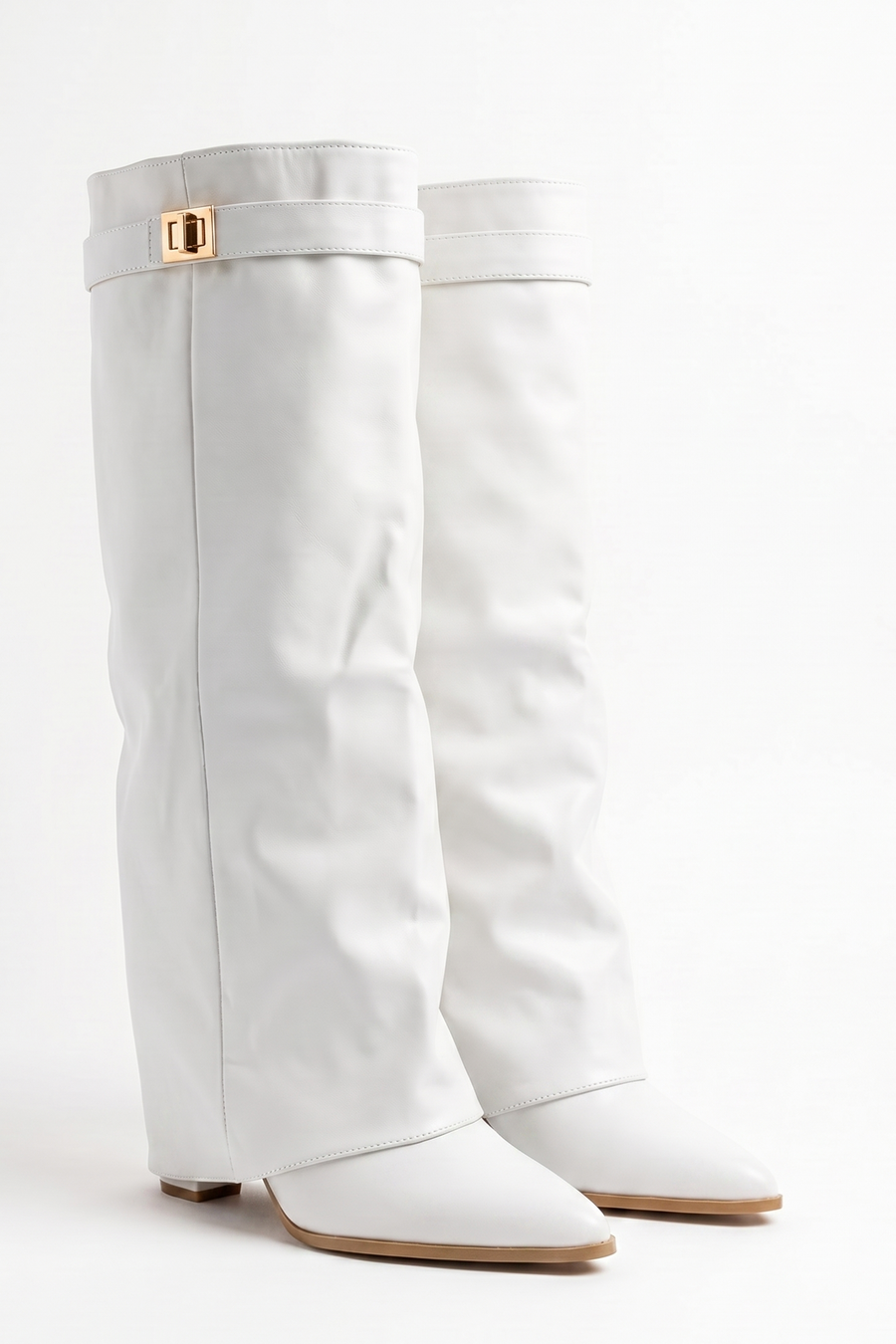 White PU Trim Detail Layered Knee High Boots - Izzy