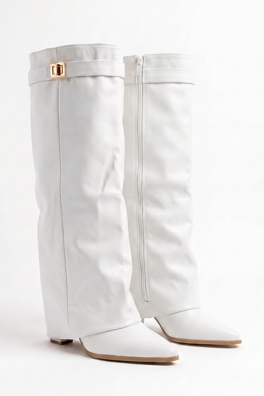 White PU Trim Detail Layered Knee High Boots - Izzy