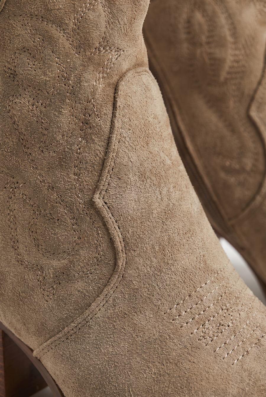 Taupe Faux Suede Embroidered Western Cowboy Ankle Boots - Mindy
