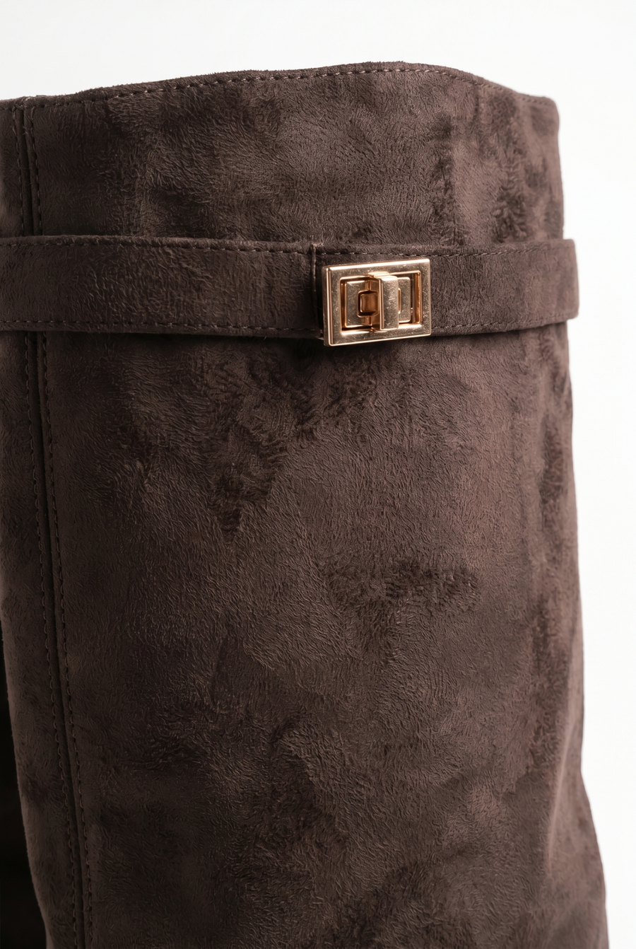 Brown Faux Suede Trim Detail Layered Chunky Knee High Biker Boots - Colban