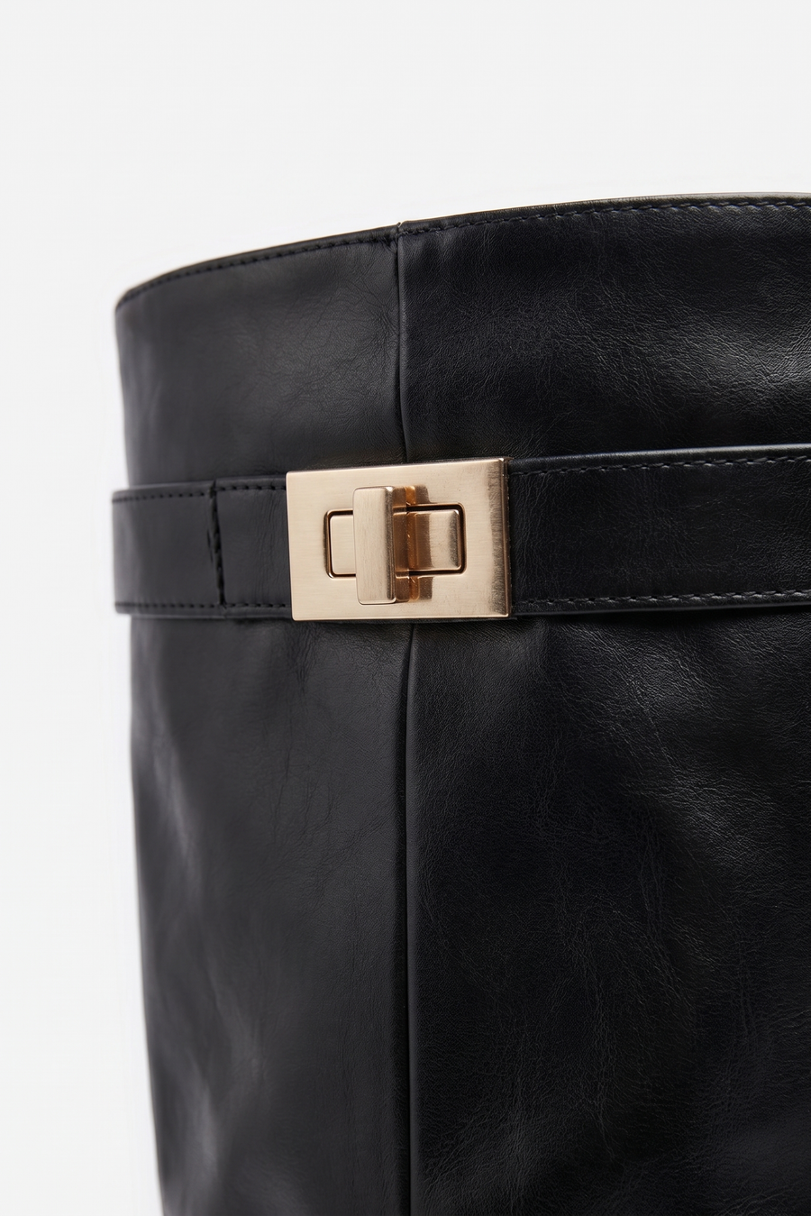 Black PU Trim Detail Layered Knee High Boots - Izzy