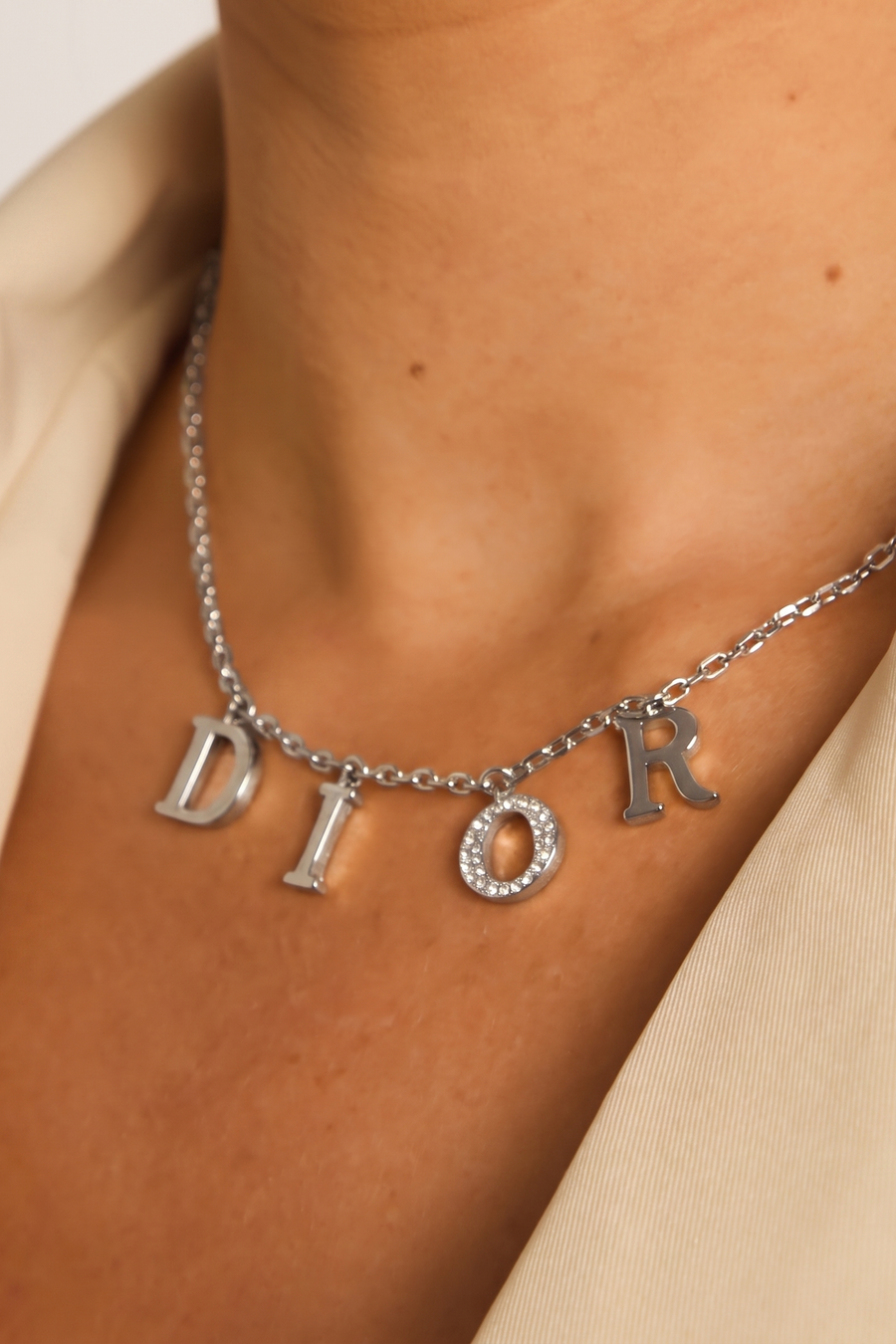 Silver Diamante Detail Charm Necklace - Tiegan