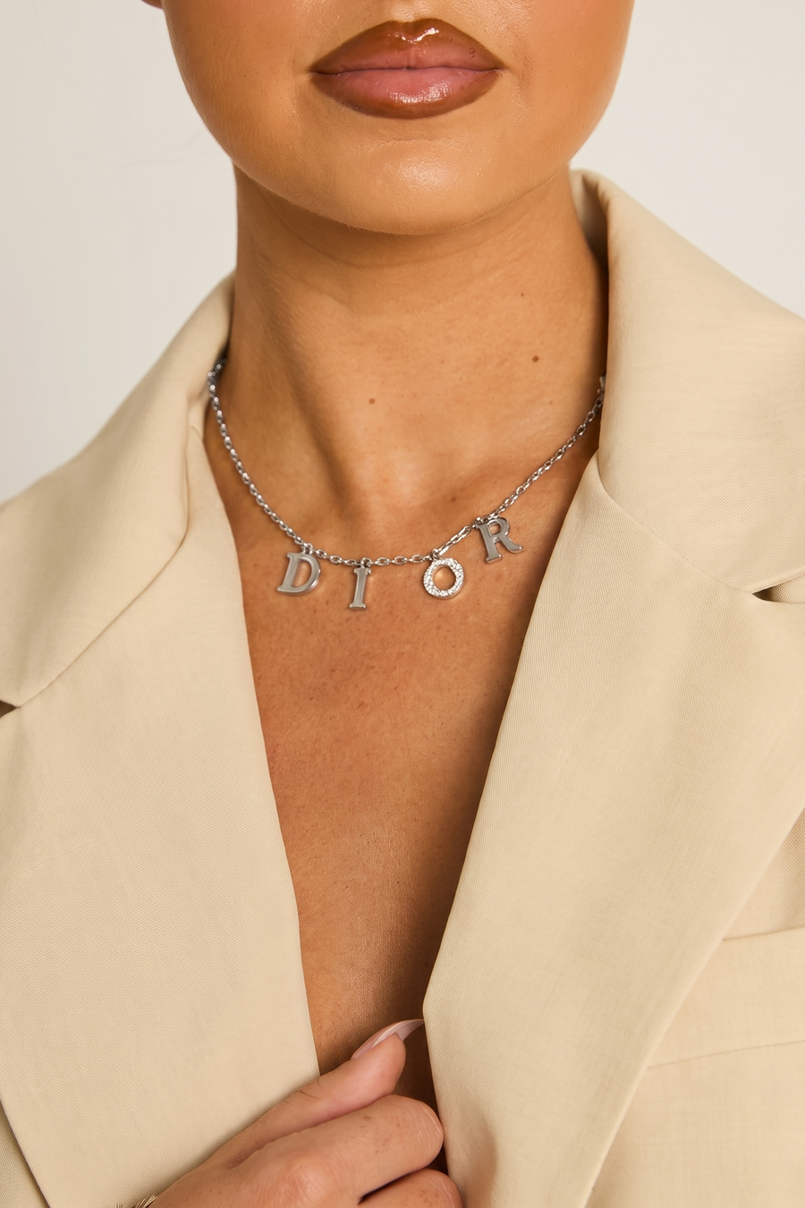 Silver Diamante Detail Charm Necklace - Tiegan