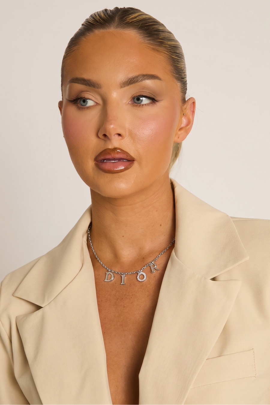 Silver Diamante Detail Charm Necklace - Tiegan