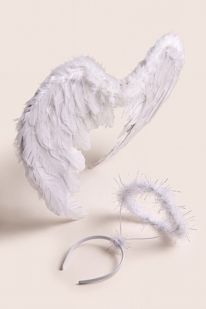 White Halloween Feather Angel Wings and Halo Set - Minka