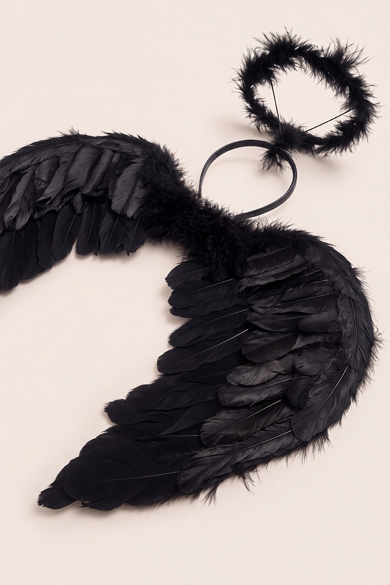 Black Halloween Feather Angel Wings and Halo Set - Minka