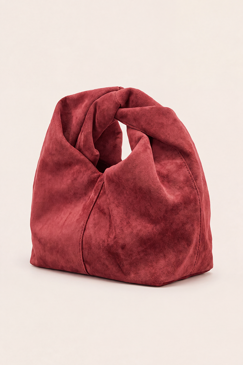 Wine Faux Suede Twist Handle Grab Bag - Shardy