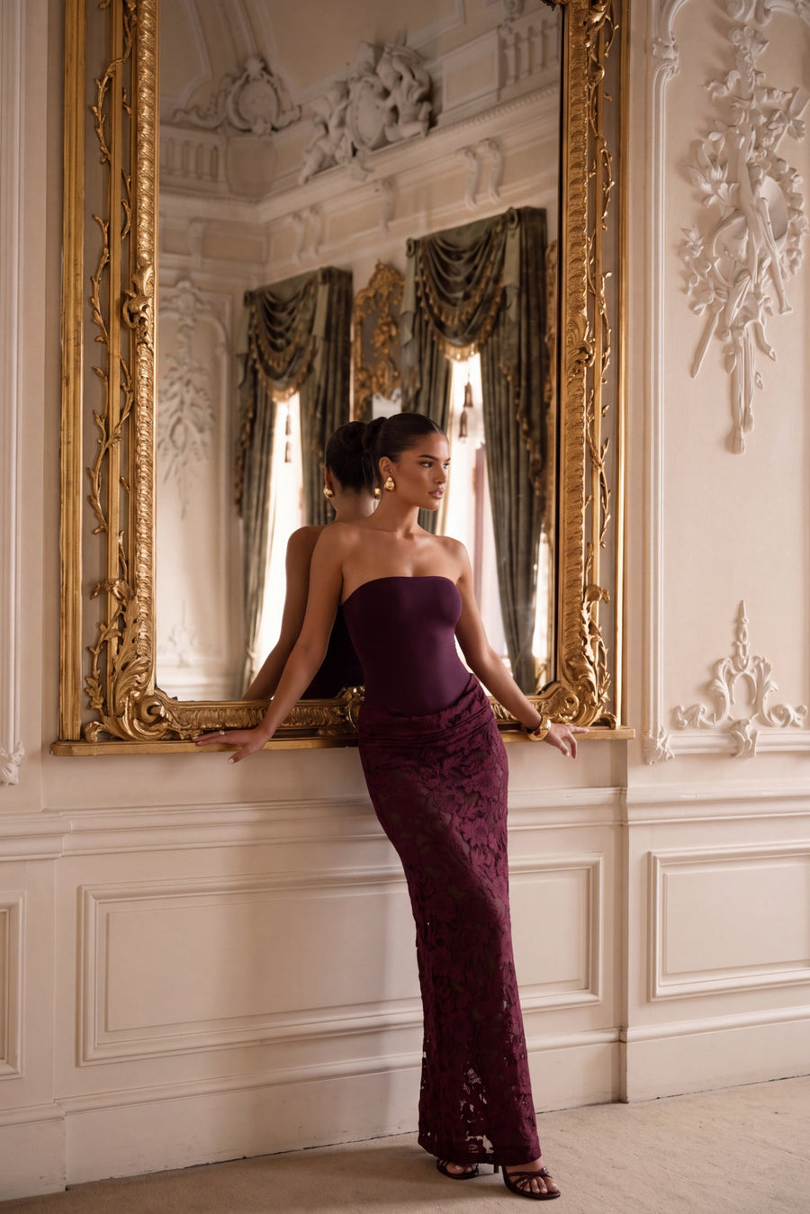 Plum Burnout Skirt Bandeau Maxi Dress - Taya