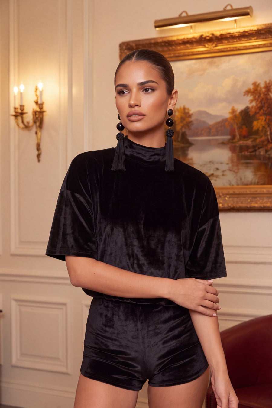 Black Velvet Open Back Micro Playsuit - Whitney