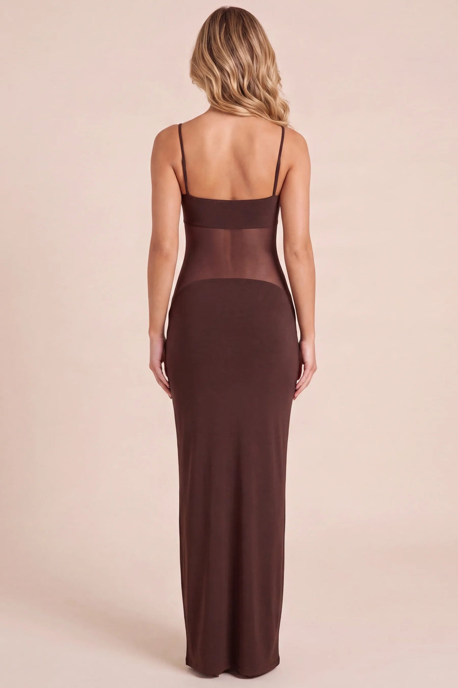 Chocolate Mesh Insert Maxi Dress - Nole