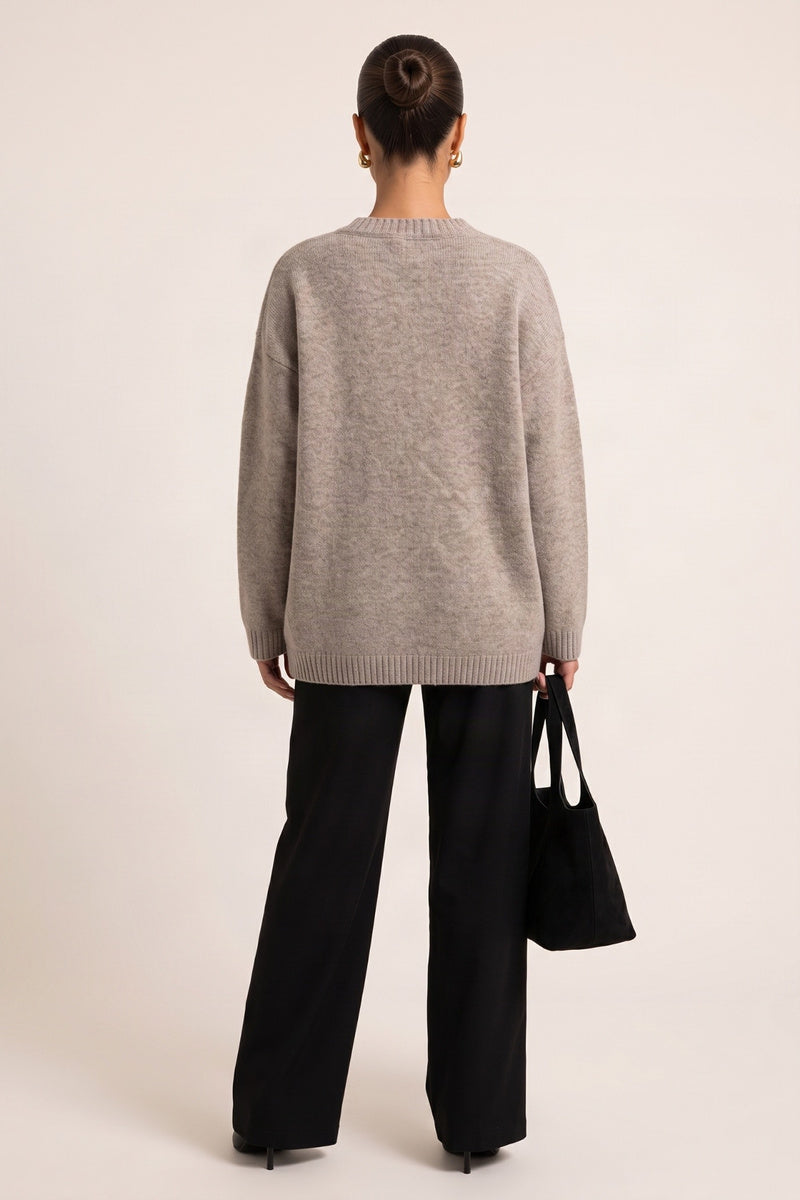 Grey Crew Neck Oversized Jumper - Rubina
