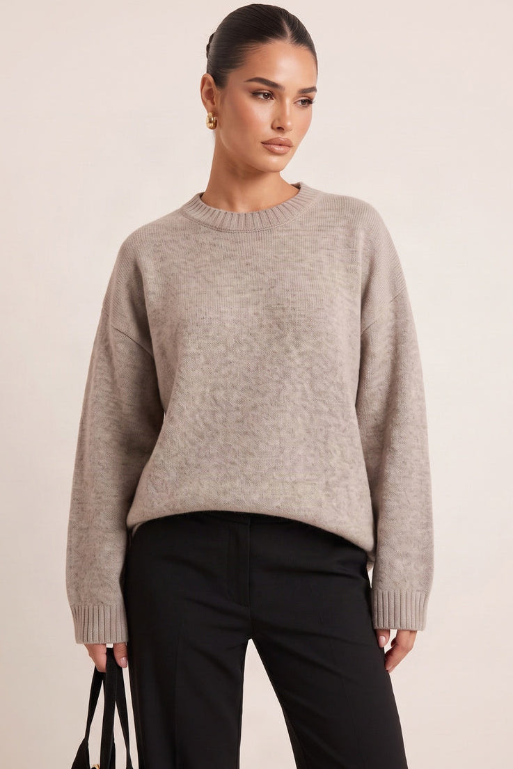 Grey Crew Neck Oversized Jumper - Rubina