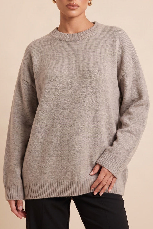 Grey Crew Neck Oversized Jumper - Rubina