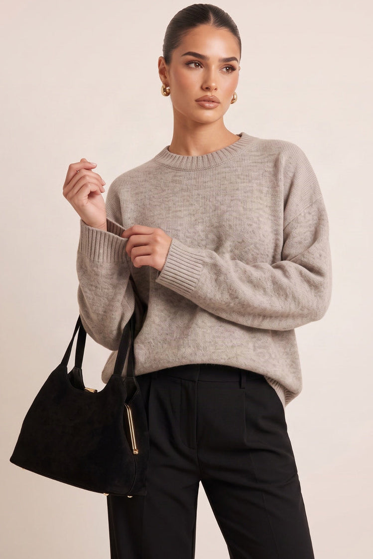 Grey Crew Neck Oversized Jumper - Rubina