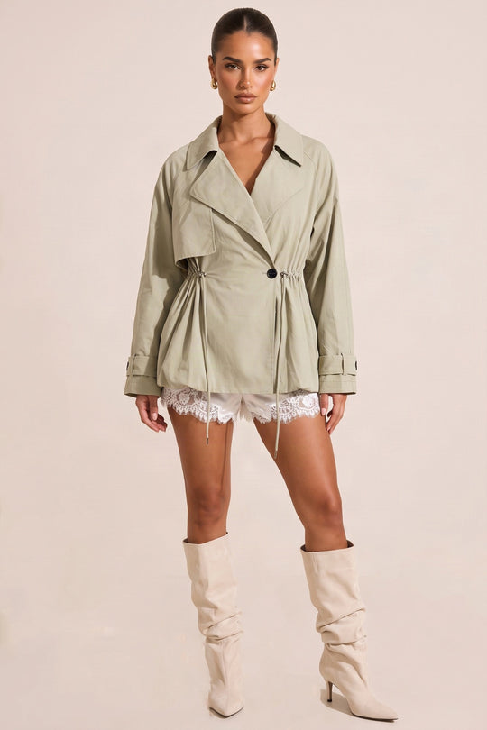 Stone Cinched Waist Toggle Detail Trench Coat - Kylie