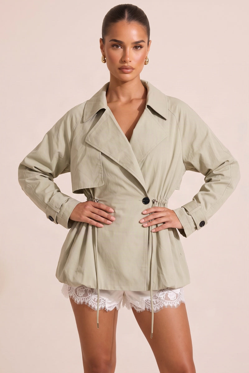 Stone Cinched Waist Toggle Detail Trench Coat - Kylie