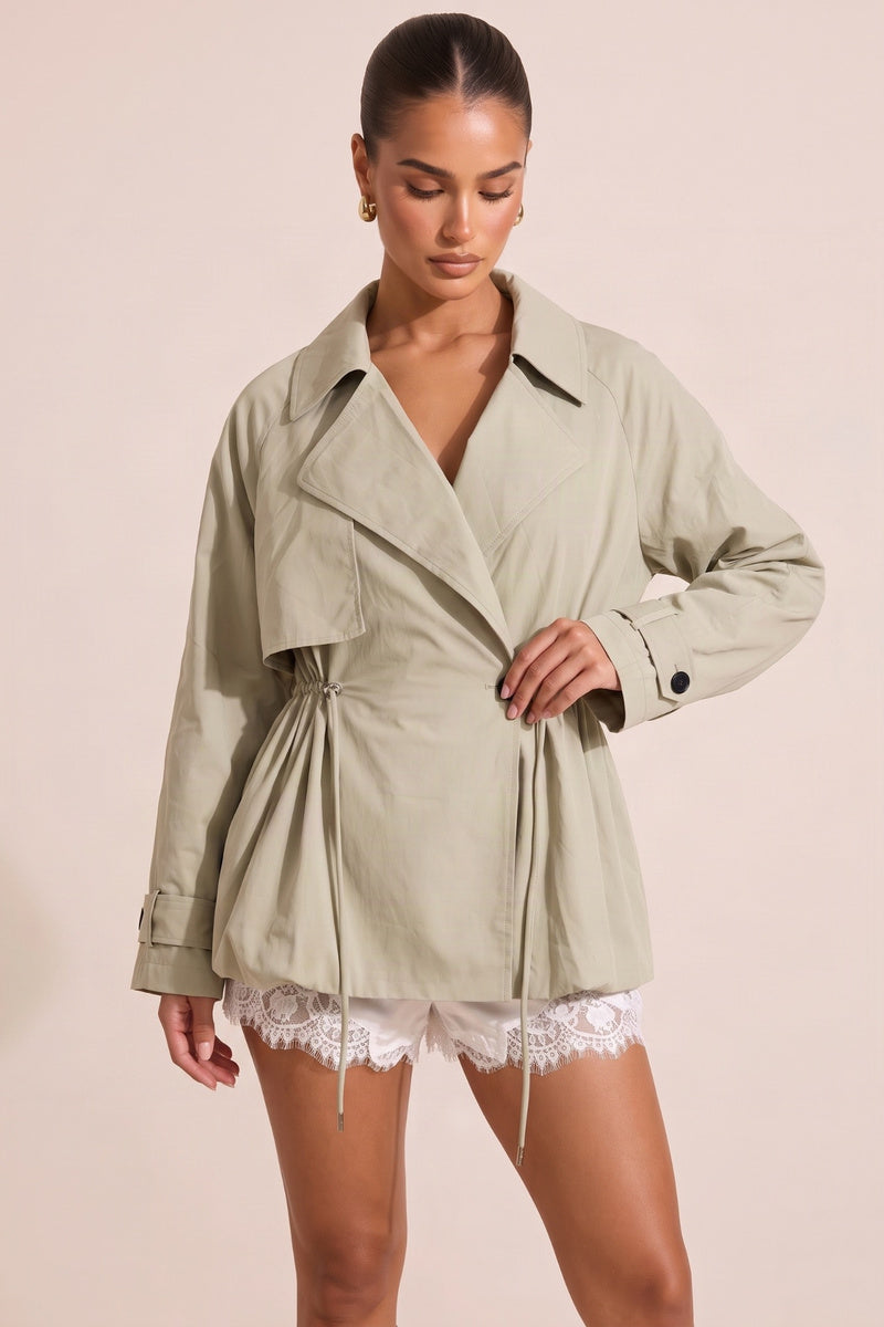 Stone Cinched Waist Toggle Detail Trench Coat - Kylie