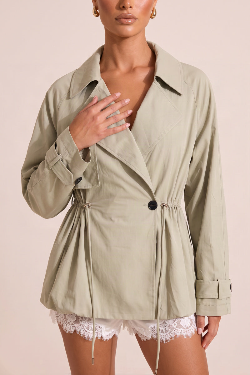 Stone Cinched Waist Toggle Detail Trench Coat - Kylie