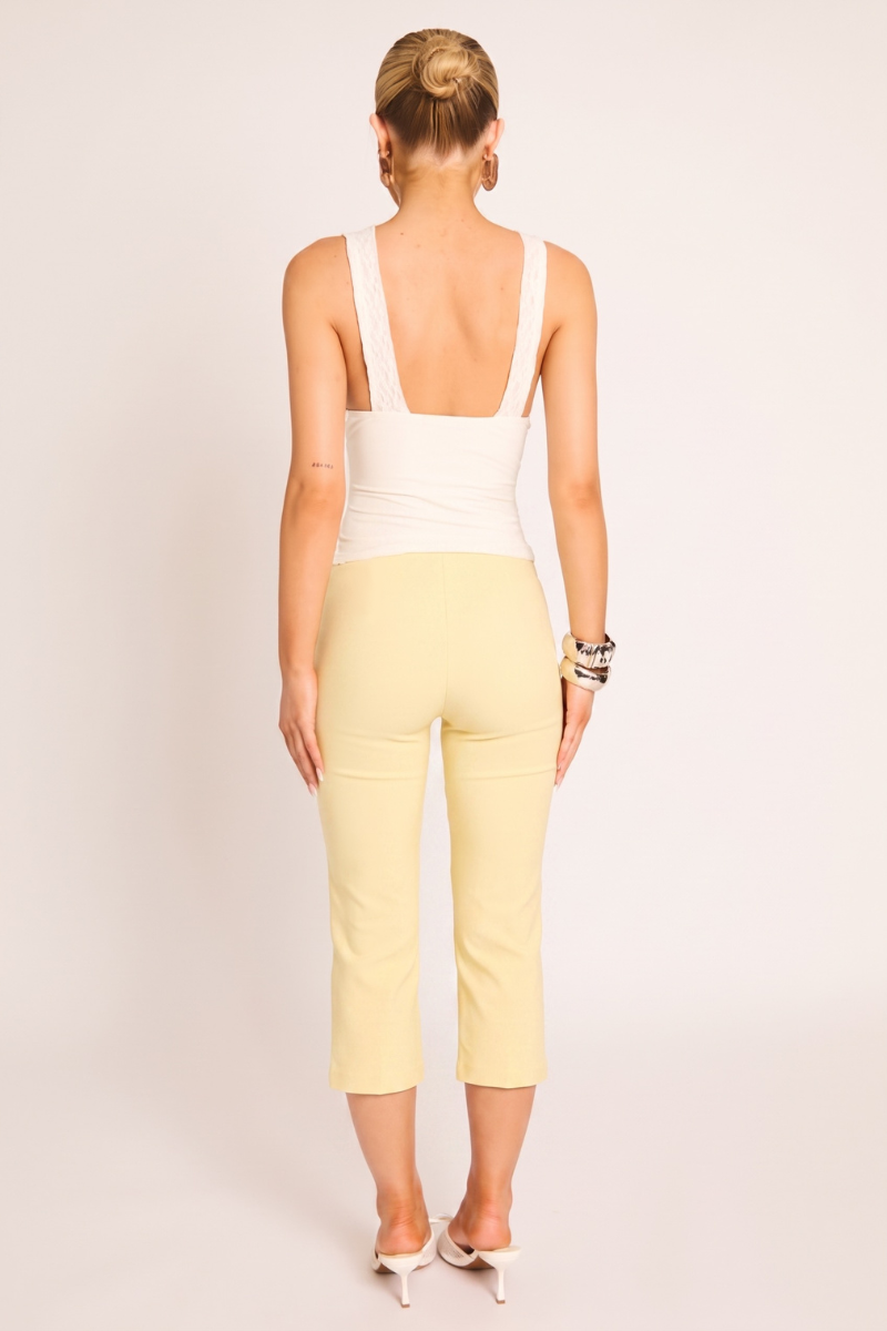 Lemon Bengaline Split Hem Capri Pants - Jaclyn