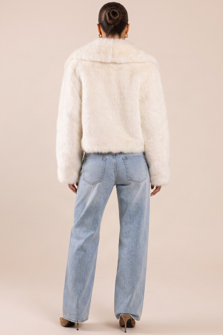Cream Chunky Collar Faux Fur Coat - Carlyn