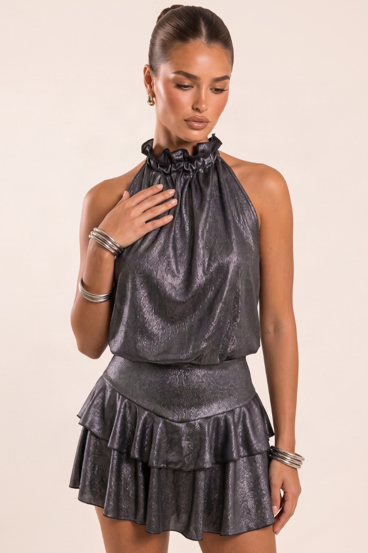 Silver Metallic Sparkle Flippy Playsuit - Bernice