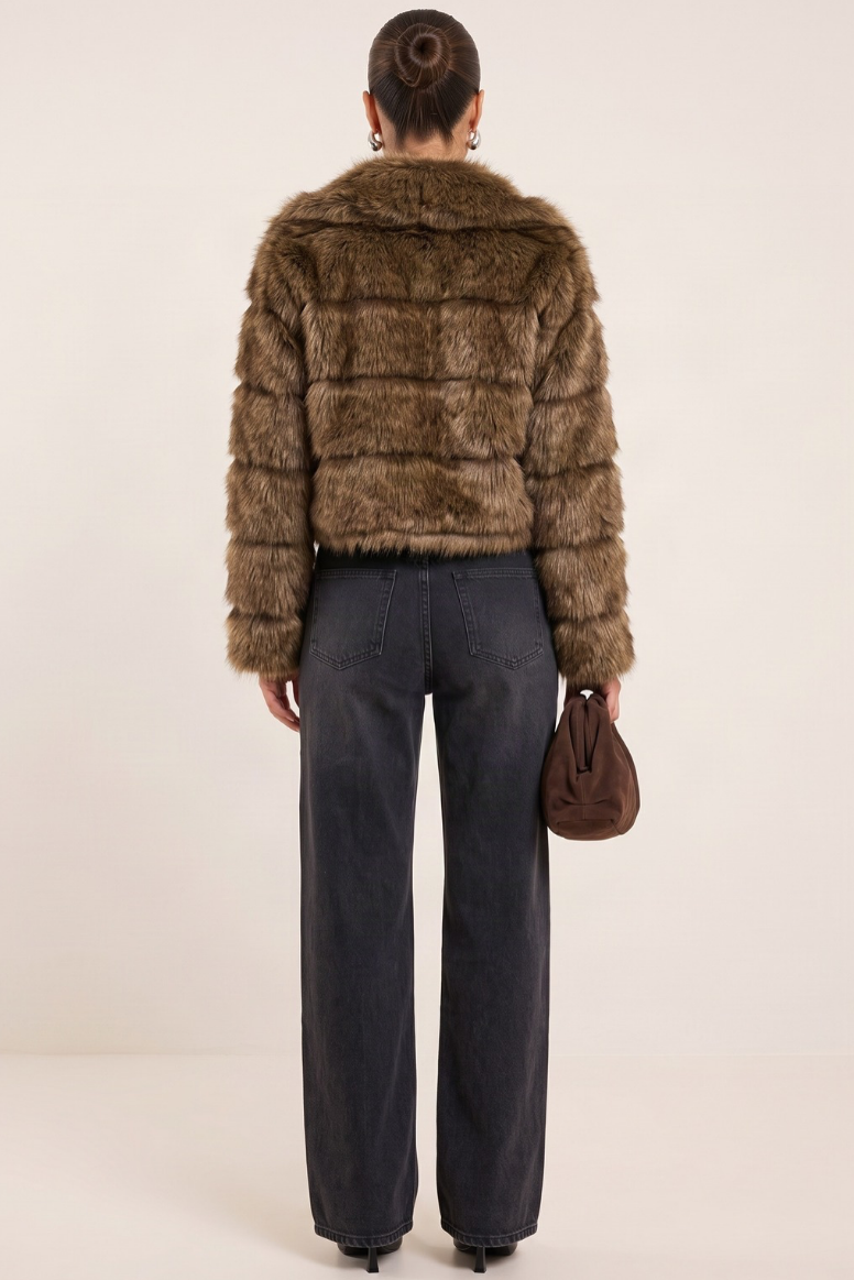 Brown Chunky Collar Faux Fur Coat - Calvin