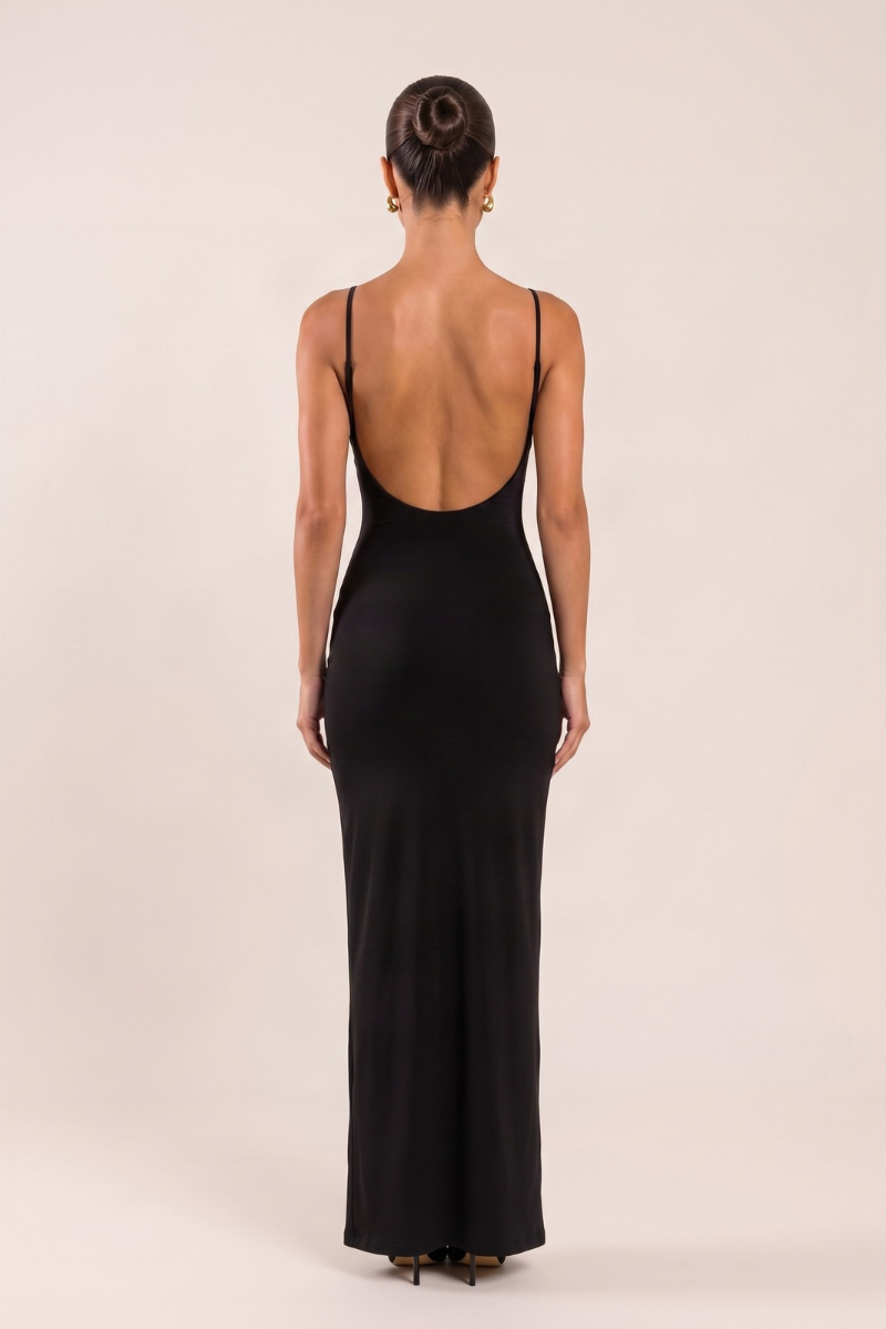 Black Strappy Keyhole Maxi Dress - Christa