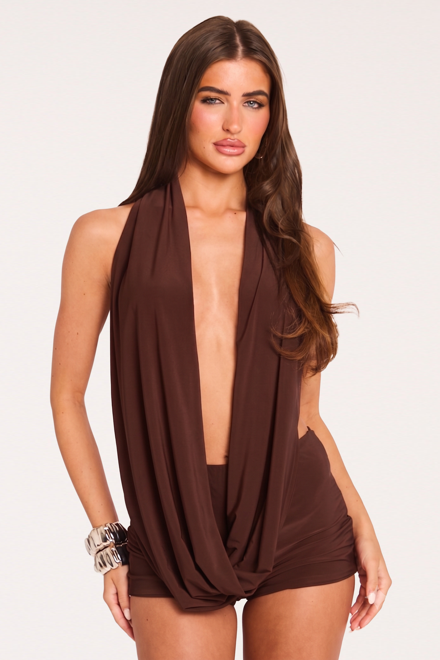 Chocolate Plunge Top and Micro Shorts Co-ord Set - Kendra