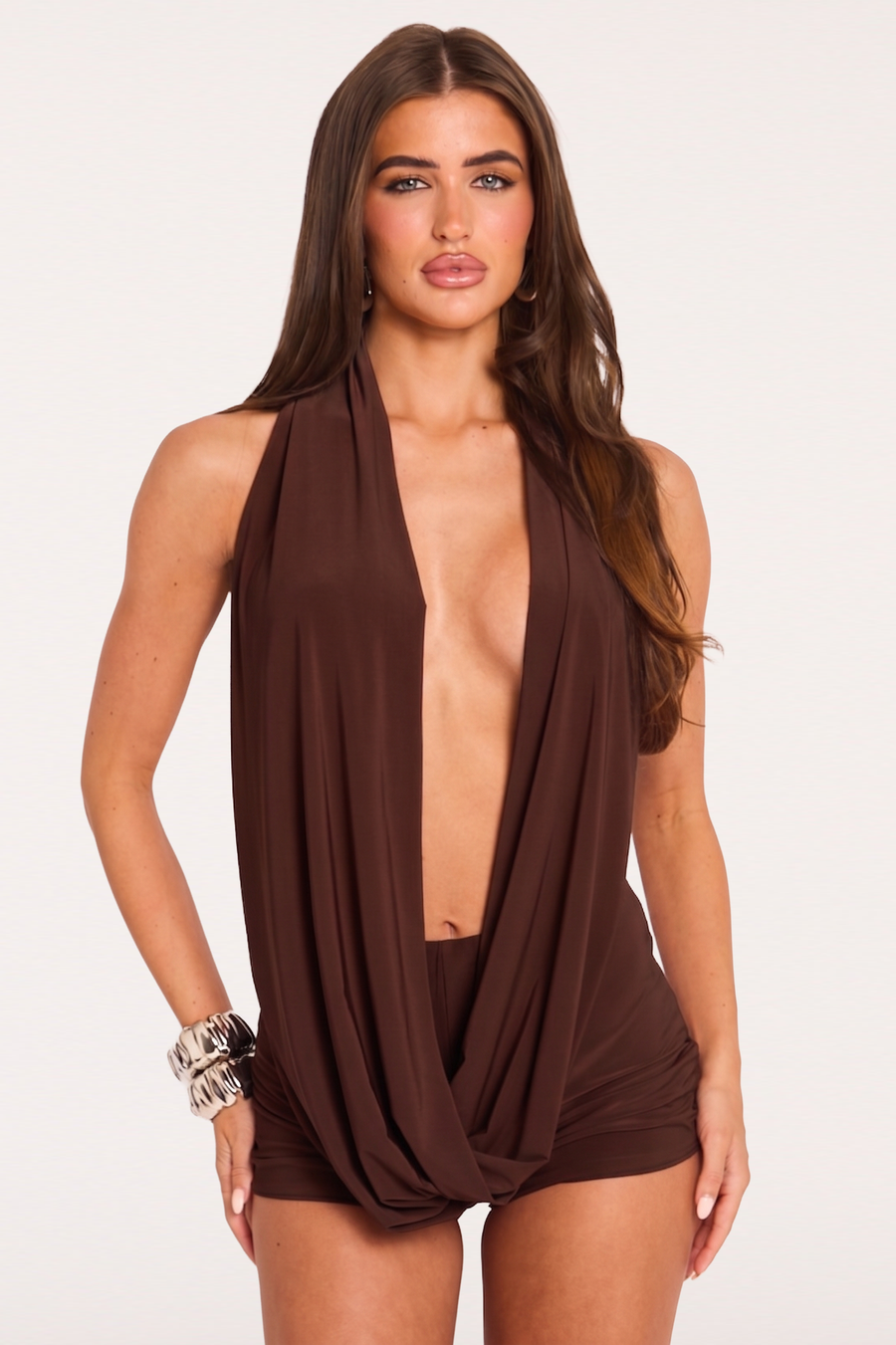 Chocolate Plunge Top and Micro Shorts Co-ord Set - Kendra