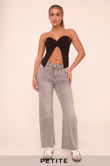 Petite Dark Grey Stretch Straight Leg Frayed Hem Jeans - Scarlett