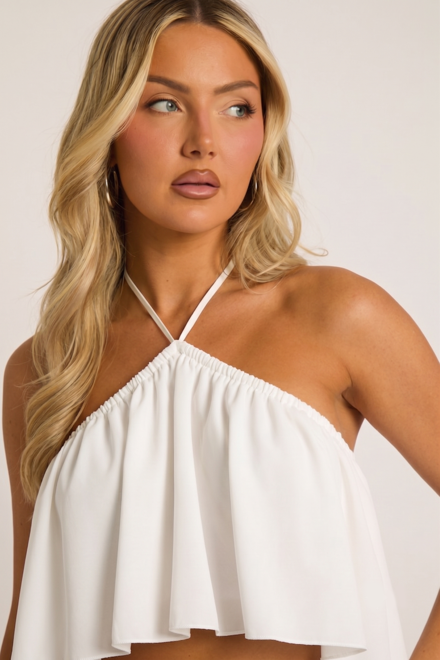 White Frill Halter Top and Skort Co-ord Set - Louisa