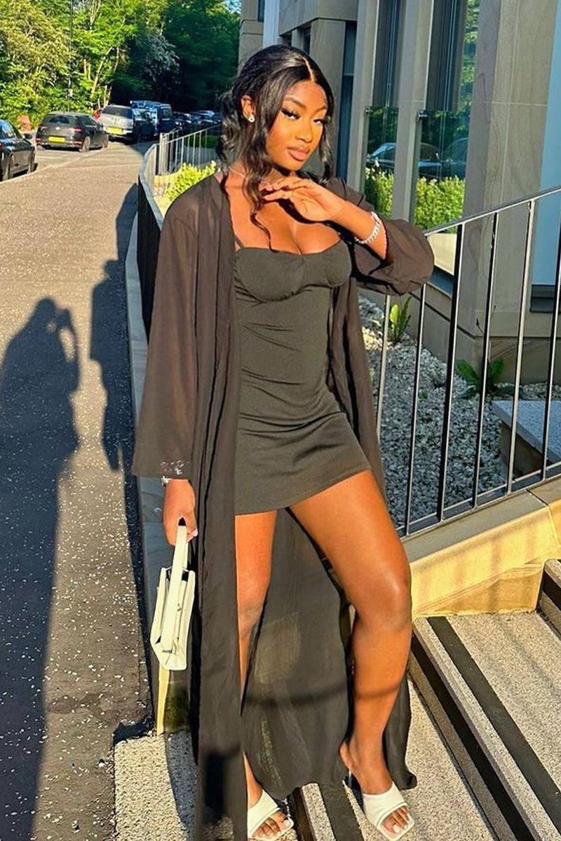 Black Strappy Skater Mini Dress - Mitsu
