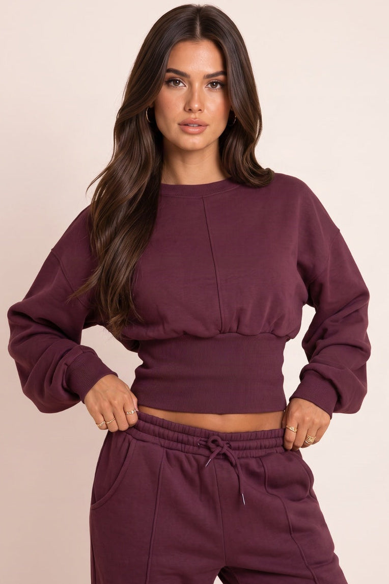 Plum Mid Rise Wide Leg Joggers - Dena