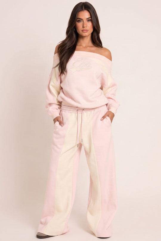 Pink Oversized Tie Waist Contrast Stripe Wide Leg Joggers - Adefia