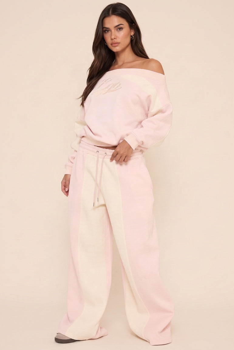 Pink Oversized Tie Waist Contrast Stripe Wide Leg Joggers - Adefia