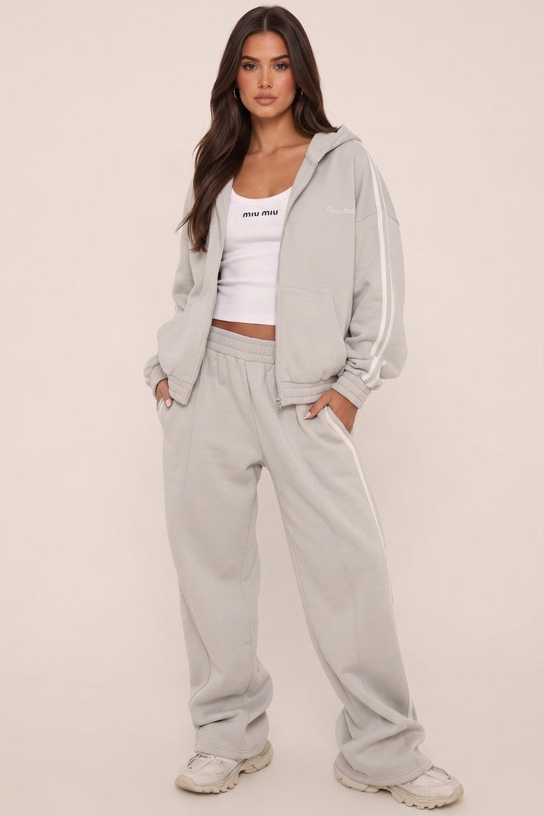 Grey Contrast Side Stripe Oversized Wide Leg Joggers - Aaleyah