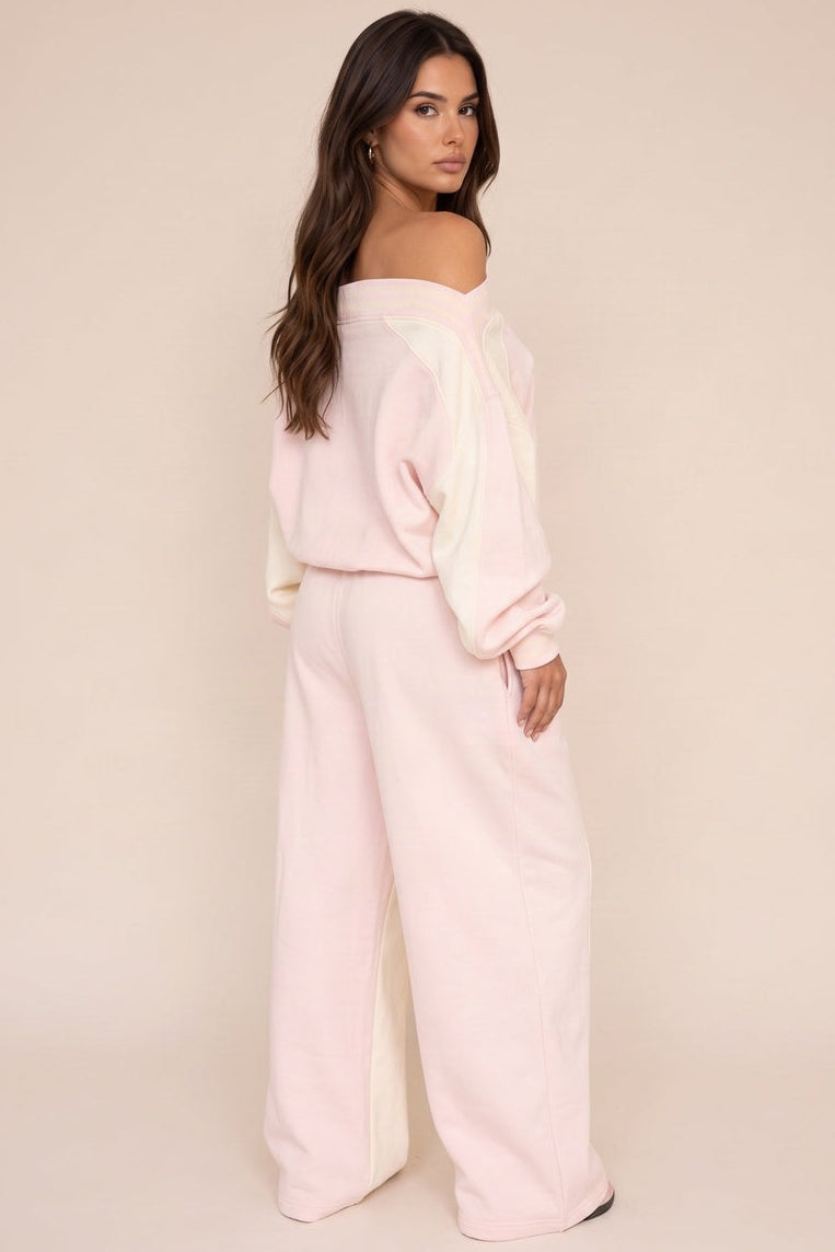 Pink Oversized Bardot Contrast Stripe Sweatshirt - Katarina